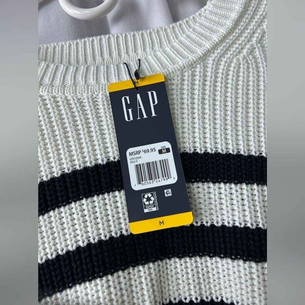 New Gap size M cotton striped chunky knit nautical sweater quiet luxury preppy - Picture 3 of 5